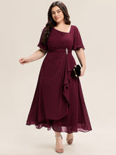 Load image into Gallery viewer, Color=Burgundy | Bulk Order Short Sleeve Ruffle Asymmetrical A-Line Midi Evening Dresses-Burgundy 10
