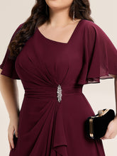 Load image into Gallery viewer, Color=Burgundy | Bulk Order Short Sleeve Ruffle Asymmetrical A-Line Midi Evening Dresses-Burgundy 8