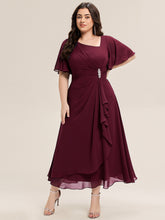 Load image into Gallery viewer, Color=Burgundy | Bulk Order Short Sleeve Ruffle Asymmetrical A-Line Midi Evening Dresses-Burgundy 6