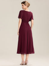 Load image into Gallery viewer, Color=Burgundy | Bulk Order Short Sleeve Ruffle Asymmetrical A-Line Midi Evening Dresses-Burgundy 2