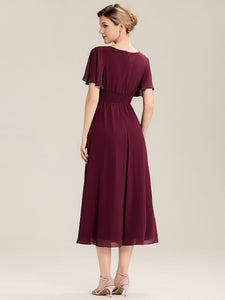 Color=Burgundy | Bulk Order Short Sleeve Ruffle Asymmetrical A-Line Midi Evening Dresses-Burgundy 2