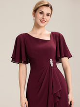Load image into Gallery viewer, Color=Burgundy | Bulk Order Short Sleeve Ruffle Asymmetrical A-Line Midi Evening Dresses-Burgundy 3