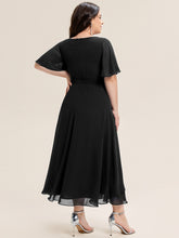 Load image into Gallery viewer, Color=Black | Bulk Order Short Sleeve Ruffle Asymmetrical A-Line Midi Evening Dresses-Black 17