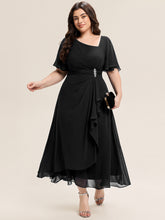 Load image into Gallery viewer, Color=Black | Bulk Order Short Sleeve Ruffle Asymmetrical A-Line Midi Evening Dresses-Black 20