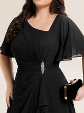 Load image into Gallery viewer, Color=Black | Bulk Order Short Sleeve Ruffle Asymmetrical A-Line Midi Evening Dresses-Black 18