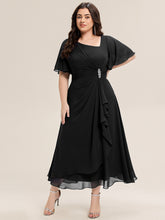 Load image into Gallery viewer, Color=Black | Bulk Order Short Sleeve Ruffle Asymmetrical A-Line Midi Evening Dresses-Black 16