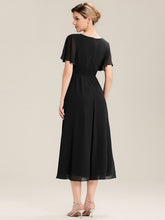 Load image into Gallery viewer, Color=Black | Bulk Order Short Sleeve Ruffle Asymmetrical A-Line Midi Evening Dresses-Black 12