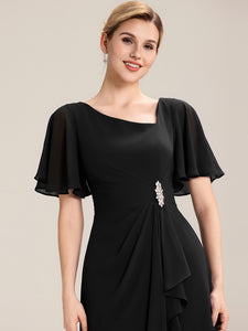Color=Black | Bulk Order Short Sleeve Ruffle Asymmetrical A-Line Midi Evening Dresses-Black 13