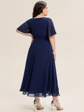 Load image into Gallery viewer, Color=Navy Blue | Bulk Order Short Sleeve Ruffle Asymmetrical A-Line Midi Evening Dresses-Navy Blue 27