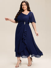 Load image into Gallery viewer, Color=Navy Blue | Bulk Order Short Sleeve Ruffle Asymmetrical A-Line Midi Evening Dresses-Navy Blue 29