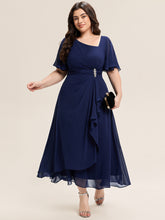 Load image into Gallery viewer, Color=Navy Blue | Bulk Order Short Sleeve Ruffle Asymmetrical A-Line Midi Evening Dresses-Navy Blue 30