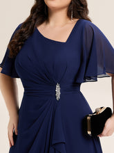 Load image into Gallery viewer, Color=Navy Blue | Bulk Order Short Sleeve Ruffle Asymmetrical A-Line Midi Evening Dresses-Navy Blue 28