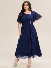 Load image into Gallery viewer, Color=Navy Blue | Bulk Order Short Sleeve Ruffle Asymmetrical A-Line Midi Evening Dresses-Navy Blue 26