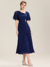Load image into Gallery viewer, Color=Navy Blue | Bulk Order Short Sleeve Ruffle Asymmetrical A-Line Midi Evening Dresses-Navy Blue 25