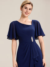 Load image into Gallery viewer, Color=Navy Blue | Bulk Order Short Sleeve Ruffle Asymmetrical A-Line Midi Evening Dresses-Navy Blue 23