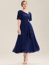 Load image into Gallery viewer, Color=Navy Blue | Bulk Order Short Sleeve Ruffle Asymmetrical A-Line Midi Evening Dresses-Navy Blue 21