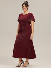 Load image into Gallery viewer, Color=Burgundy | One Stop Shop Plus Size Short Sleeve Ruffle Beaded Fishtail Maxi Evening Dresses-Burgundy 5