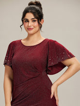 Load image into Gallery viewer, Color=Burgundy | One Stop Shop Plus Size Short Sleeve Ruffle Beaded Fishtail Maxi Evening Dresses-Burgundy 3