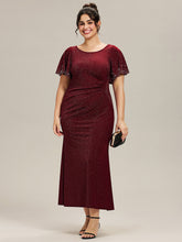 Load image into Gallery viewer, Color=Burgundy | One Stop Shop Plus Size Short Sleeve Ruffle Beaded Fishtail Maxi Evening Dresses-Burgundy 1