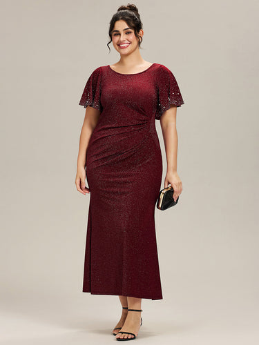 Color=Burgundy | One Stop Shop Plus Size Short Sleeve Ruffle Beaded Fishtail Maxi Evening Dresses-Burgundy 1