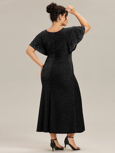 Color=Black | One Stop Shop Plus Size Short Sleeve Ruffle Beaded Fishtail Maxi Evening Dresses-Black 7