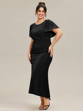 Load image into Gallery viewer, Color=Black | One Stop Shop Plus Size Short Sleeve Ruffle Beaded Fishtail Maxi Evening Dresses-Black 9