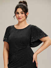Load image into Gallery viewer, Color=Black | One Stop Shop Plus Size Short Sleeve Ruffle Beaded Fishtail Maxi Evening Dresses-Black 8