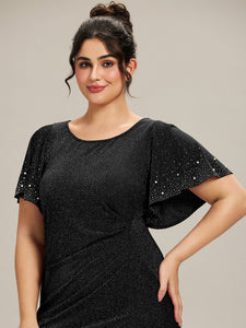 Color=Black | One Stop Shop Plus Size Short Sleeve Ruffle Beaded Fishtail Maxi Evening Dresses-Black 8