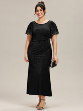 Load image into Gallery viewer, Color=Black | One Stop Shop Plus Size Short Sleeve Ruffle Beaded Fishtail Maxi Evening Dresses-Black 6