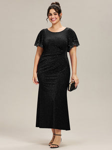 Color=Black | One Stop Shop Plus Size Short Sleeve Ruffle Beaded Fishtail Maxi Evening Dresses-Black 6