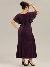 Load image into Gallery viewer, Color=Dark Purple | One Stop Shop Plus Size Short Sleeve Ruffle Beaded Fishtail Maxi Evening Dresses-Dark Purple 12