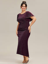 Load image into Gallery viewer, Color=Dark Purple | One Stop Shop Plus Size Short Sleeve Ruffle Beaded Fishtail Maxi Evening Dresses-Dark Purple 14