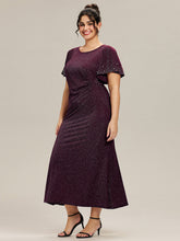 Load image into Gallery viewer, Color=Dark Purple | One Stop Shop Plus Size Short Sleeve Ruffle Beaded Fishtail Maxi Evening Dresses-Dark Purple 15