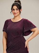 Load image into Gallery viewer, Color=Dark Purple | One Stop Shop Plus Size Short Sleeve Ruffle Beaded Fishtail Maxi Evening Dresses-Dark Purple 13