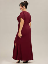 Load image into Gallery viewer, Color=Burgundy | Commercial Wholesale Short Sleeve Fishtail Deep V-Neck Thigh-High Slit Evening Dresses-Burgundy 7