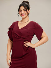 Load image into Gallery viewer, Color=Burgundy | Commercial Wholesale Short Sleeve Fishtail Deep V-Neck Thigh-High Slit Evening Dresses-Burgundy 8