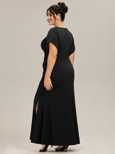Load image into Gallery viewer, Color=Black | Commercial Wholesale Short Sleeve Fishtail Deep V-Neck Thigh-High Slit Evening Dresses-Black 17