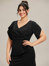 Load image into Gallery viewer, Color=Black | Commercial Wholesale Short Sleeve Fishtail Deep V-Neck Thigh-High Slit Evening Dresses-Black 18