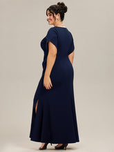 Load image into Gallery viewer, Color=Navy Blue | Commercial Wholesale Short Sleeve Fishtail Deep V-Neck Thigh-High Slit Evening Dresses-Navy Blue 27