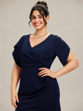 Load image into Gallery viewer, Color=Navy Blue | Commercial Wholesale Short Sleeve Fishtail Deep V-Neck Thigh-High Slit Evening Dresses-Navy Blue 28