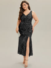 Load image into Gallery viewer, Color=Black | Wholesale Strapless Deep V-Neck Fishtail Maxi Dress with High Stretch Evening Dresses-Black 6