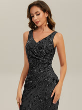 Load image into Gallery viewer, Color=Black | Wholesale Strapless Deep V-Neck Fishtail Maxi Dress with High Stretch Evening Dresses-Black 3
