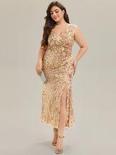 Load image into Gallery viewer, Color=Gold | Wholesale Strapless Deep V-Neck Fishtail Maxi Dress with High Stretch Evening Dresses-Gold 16