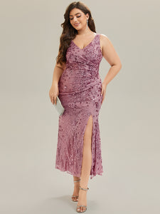 Color=Purple Orchid | Wholesale Strapless Deep V-Neck Fishtail Maxi Dress with High Stretch Evening Dresses-Purple Orchid 26
