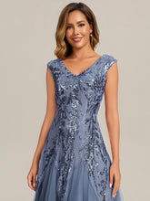 Load image into Gallery viewer, Color=Dusty Blue | One Stop Shop Sleeveless V-Neck Embroidered A-Line Floor Length Evening Dresses-Dusty Blue 3