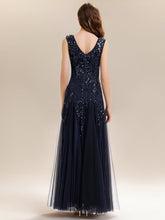 Load image into Gallery viewer, Color=Navy Blue | One Stop Shop Sleeveless V-Neck Embroidered A-Line Floor Length Evening Dresses-Navy Blue 12