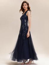 Load image into Gallery viewer, Color=Navy Blue | One Stop Shop Sleeveless V-Neck Embroidered A-Line Floor Length Evening Dresses-Navy Blue 14