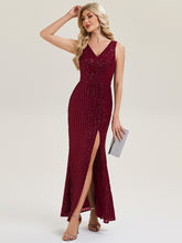 Load image into Gallery viewer, Color=Burgundy | Commercial Wholesale Strapless V-Neck Sequin Fishtail Floor Length Evening Dresses-Burgundy 1