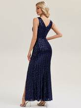 Load image into Gallery viewer, Color=Navy Blue | Commercial Wholesale Strapless V-Neck Sequin Fishtail Floor Length Evening Dresses-Navy Blue 12