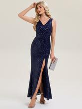 Load image into Gallery viewer, Color=Navy Blue | Commercial Wholesale Strapless V-Neck Sequin Fishtail Floor Length Evening Dresses-Navy Blue 11